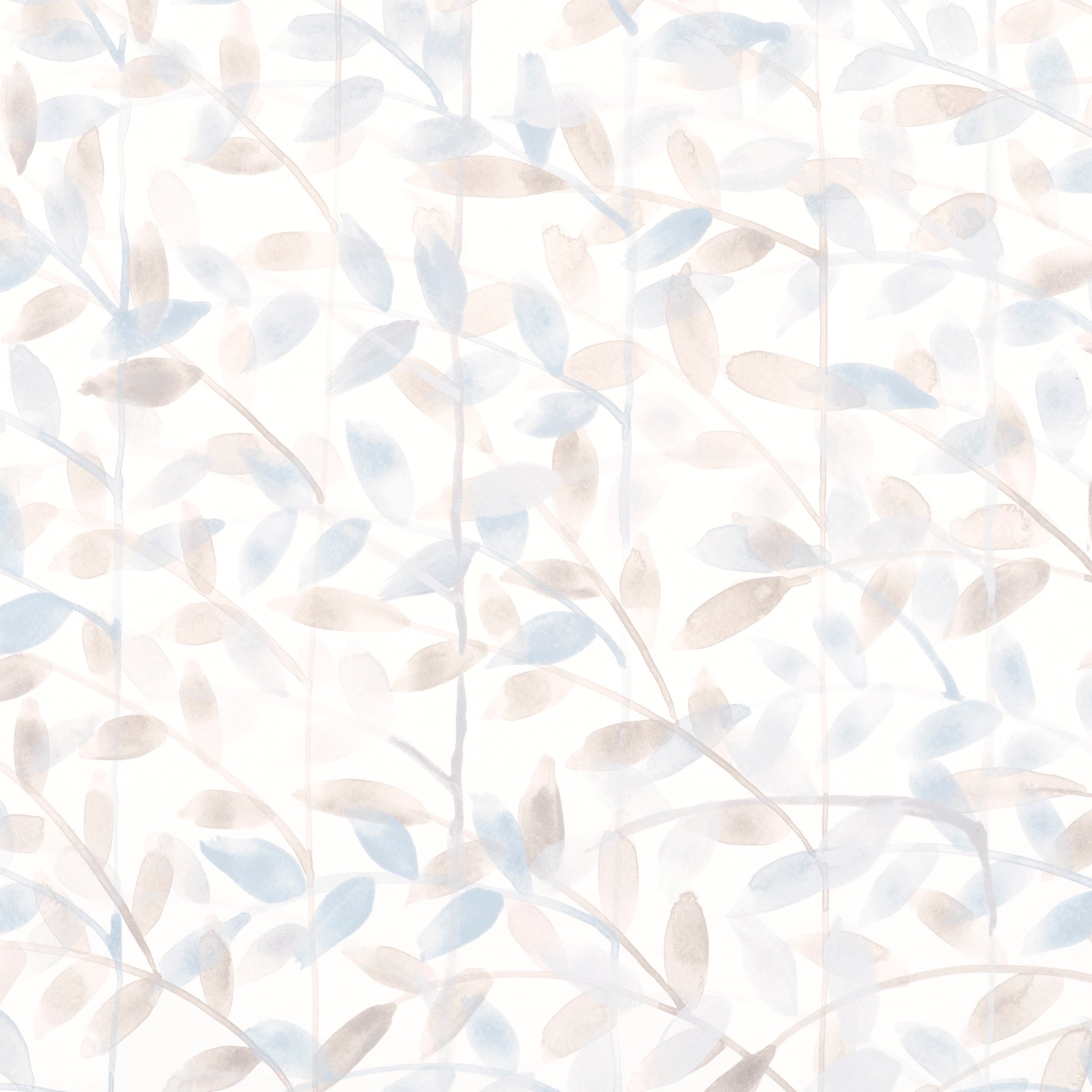 Pattern of light blue and beige leaves on a white background