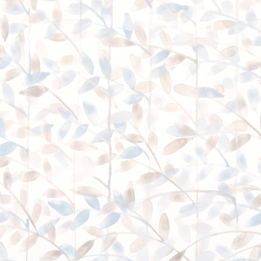 Pattern of light blue and beige leaves on a white background